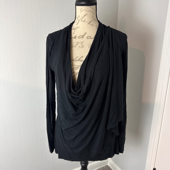 Lucy Tops - Lucy Women's small Drape Cowl Neck Wrap Solid Black Long Sleeve